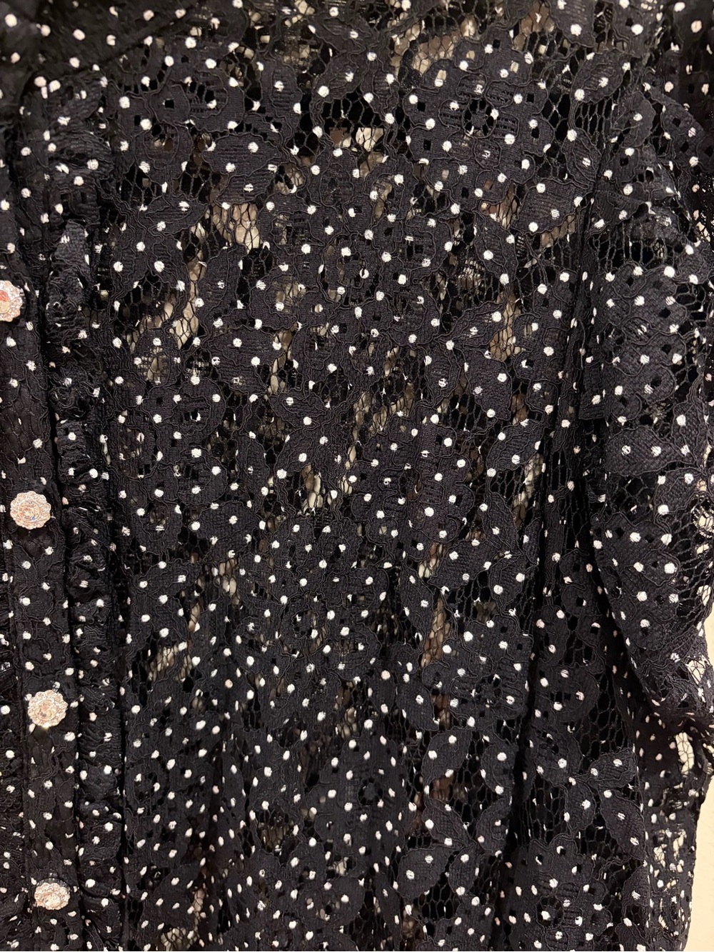 Lulu's Black Polka Dot Lace Button Down Top Size L - Picture 4 of 7